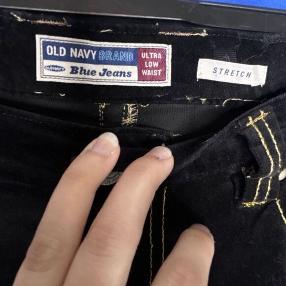 Old Navy Womens Black Ultra Low Rise Stretch Jeans Flare Wide Leg Warm Thick Y2K - Picture 8 of 8